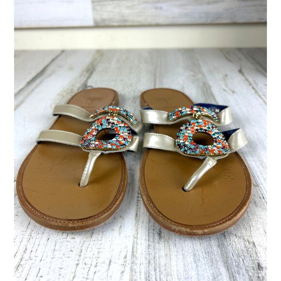 Valentina Rangoni Women’s 9.5 Multicolor Leather Beaded Designer Slip-On Sandals - Picture 3 of 8